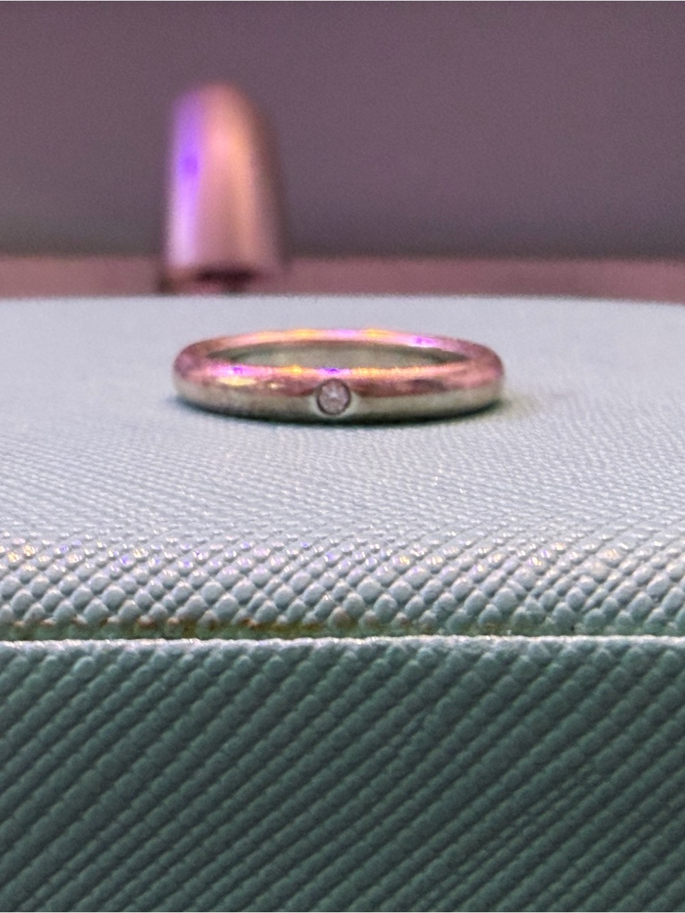 Tiffany & Co. Silver Band Ring with Single Diamond